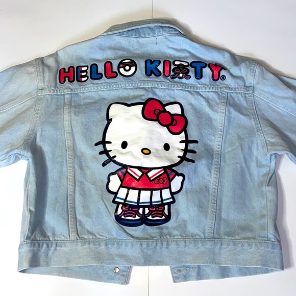 SHEIN X Hello Kitty And Friends Plus Letter & Cartoon Graphic Denim Jacket - Picture 1 of 4